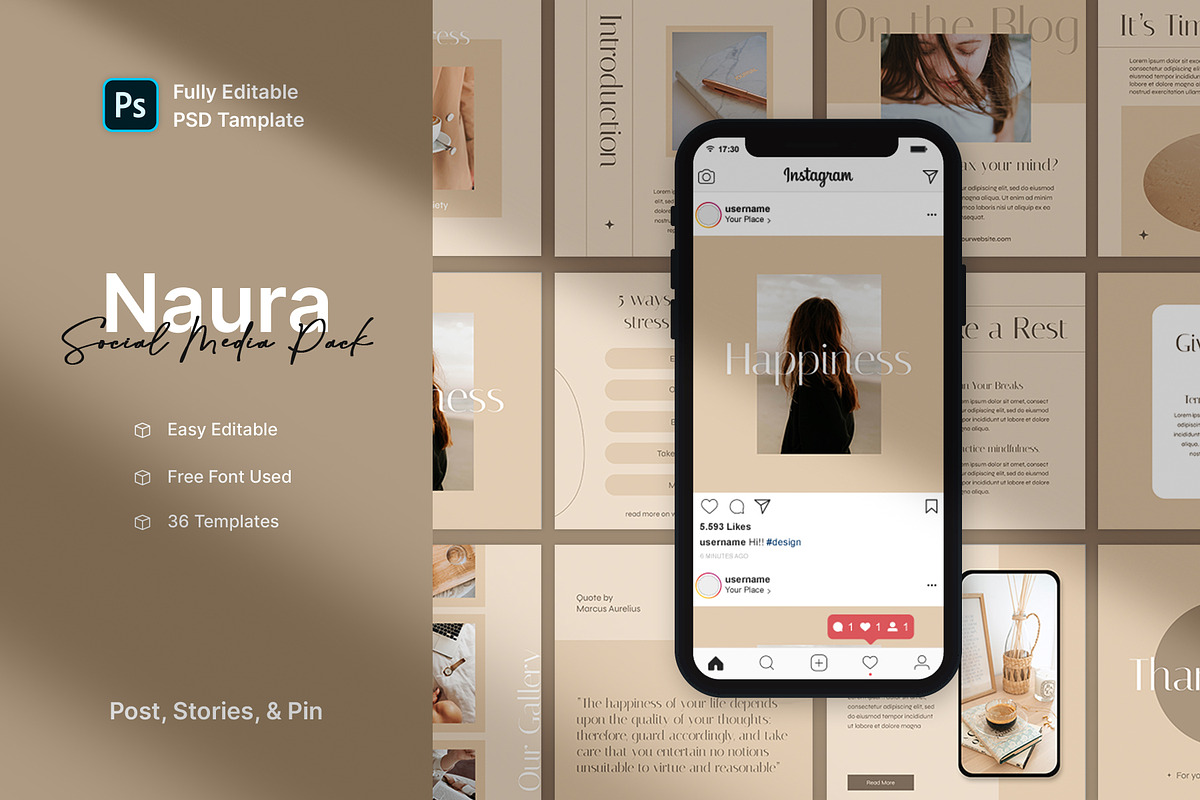 Naura - Wellness Social Media Pack, a Social Media Template by Neetlabs Studio (Photo 1 of 5)