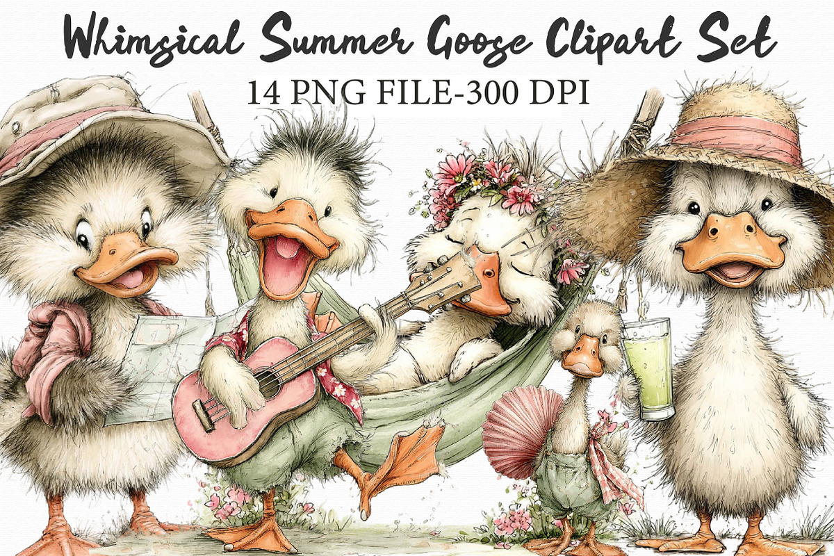 Whimsical Summer Goose Clipart Set, an Illustration by Libby Wishes (Photo 1 of 7)