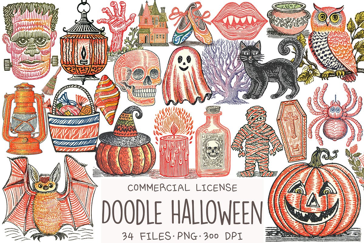 Doodle Halloween Sublimation Clipart, an Illustration by OK Design (Photo 1 of 5)