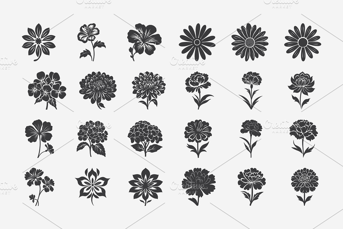 Silhouette Flower Bundle, an Illustration by Toufiqul