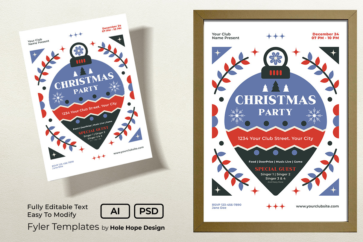 Christmas Party Flyer Template, a Flyer Template by Hole Hope Design