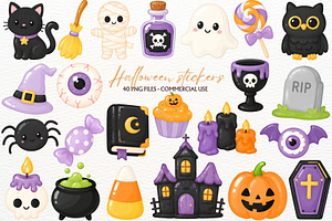 Halloween StickerS Clipart PNG Print, a Seasonal Illustration by SugarCloudStudioArt