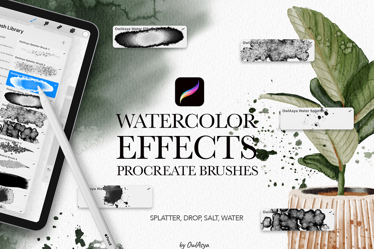 Watercolor Effects Procreate Brushes, a Brush Add-On by owlasya (Photo 1 of 7)