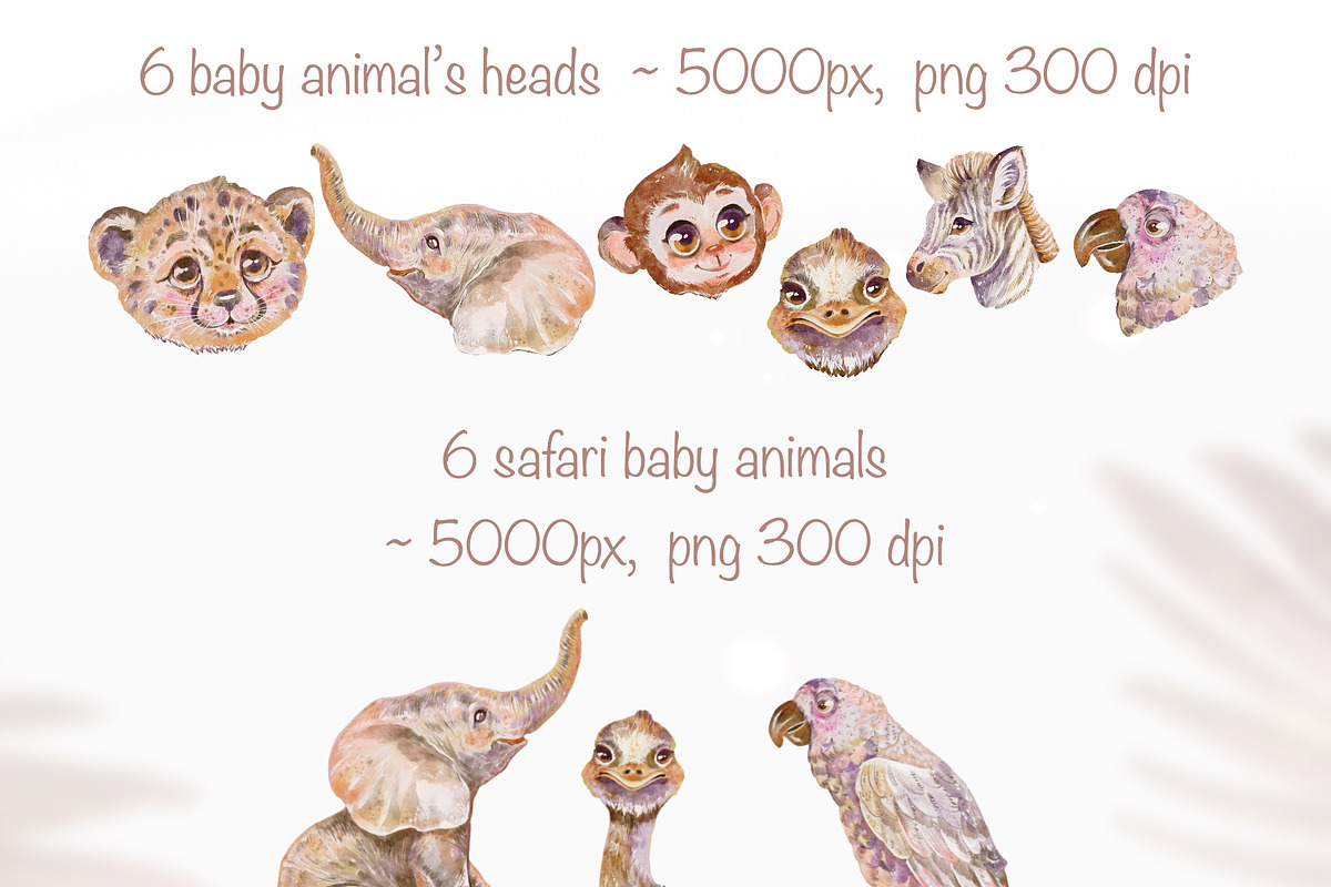 Cute Boho Safari Animals Watercolor, an Illustration by Shabbypie (Photo 2 of 9)