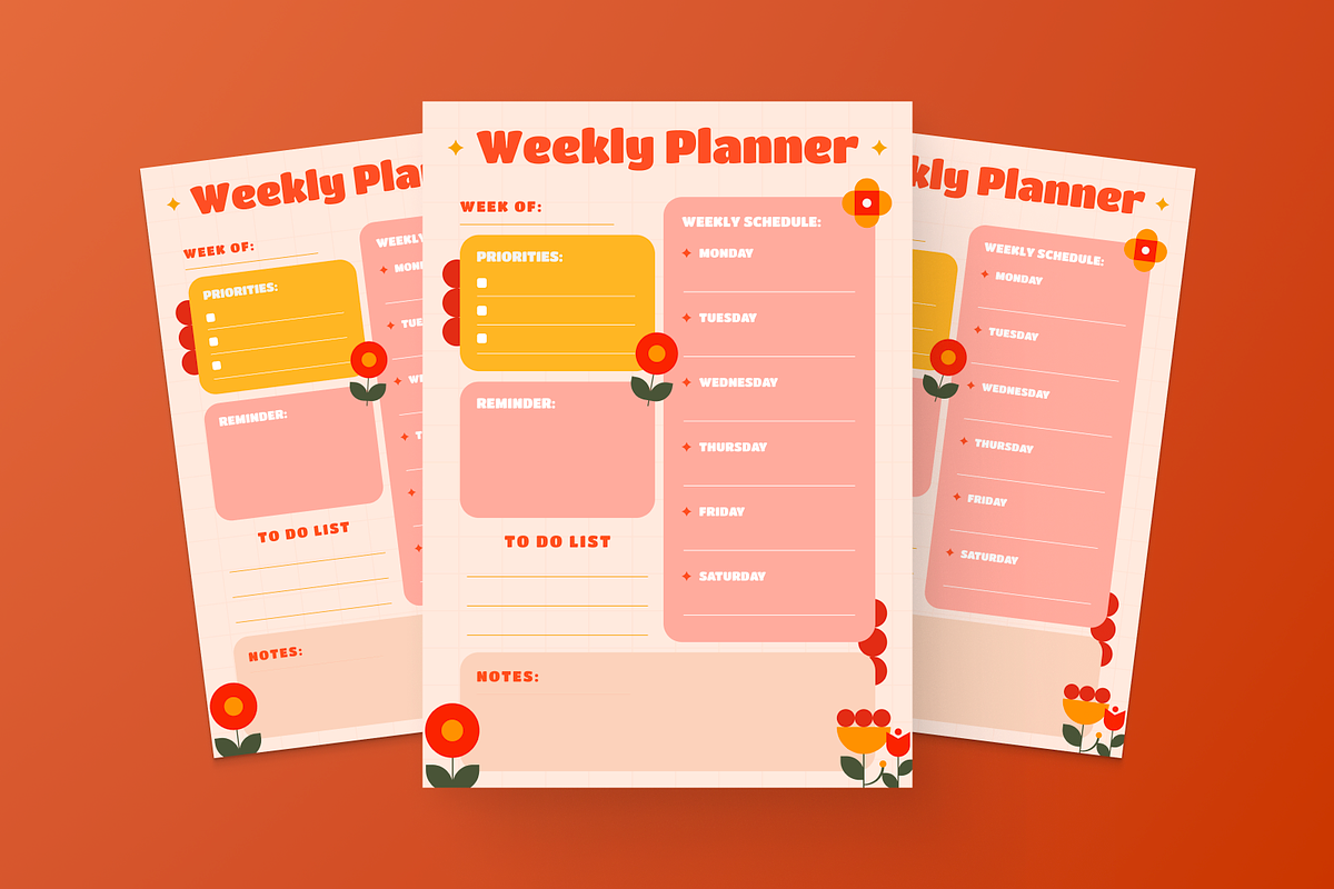 Floral Weekly Planner, a Flyer Template by MMPixelCraft (Photo 4 of 6)