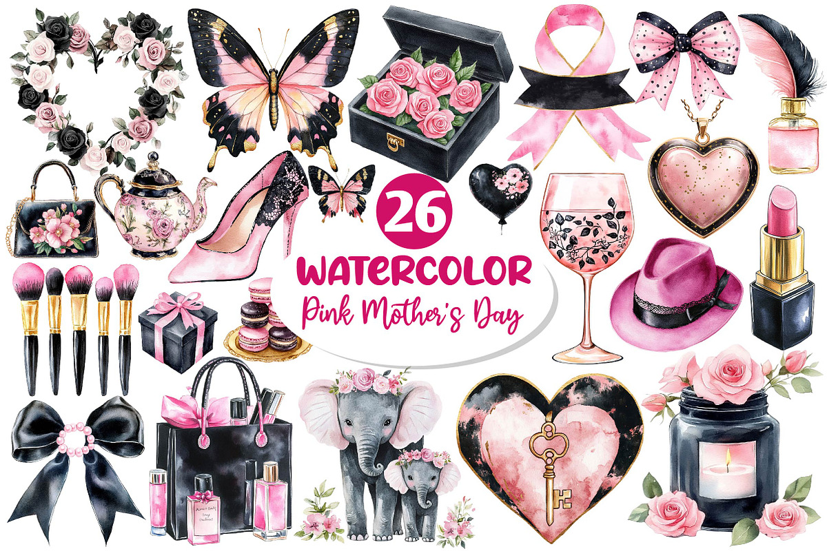 Black and Pink Mother's Day Clipart, an Illustration by Dream Creation (Photo 1 of 6)