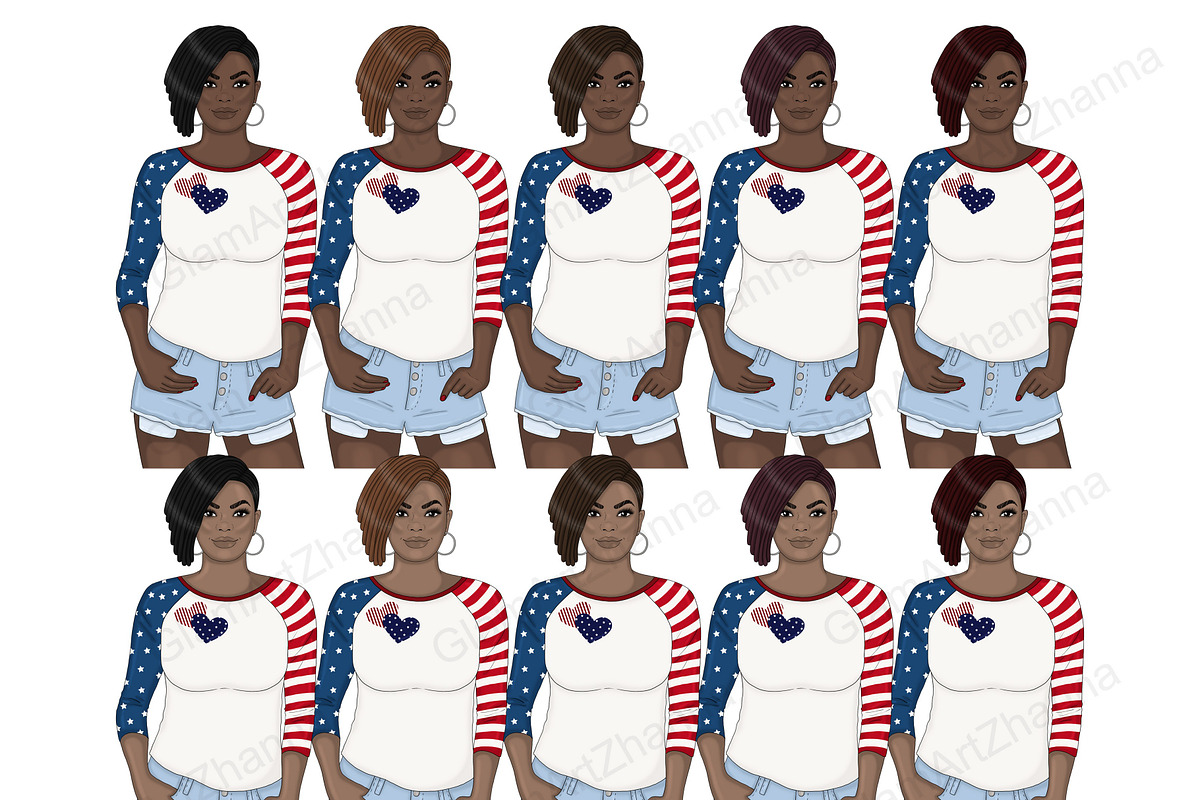 4th of July Dark Girls Clipart, a Decorative Illustration by GlamArtZhanna (Photo 3 of 5)