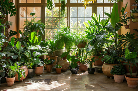 An inviting indoor garden features a, a Photo by Tanuart