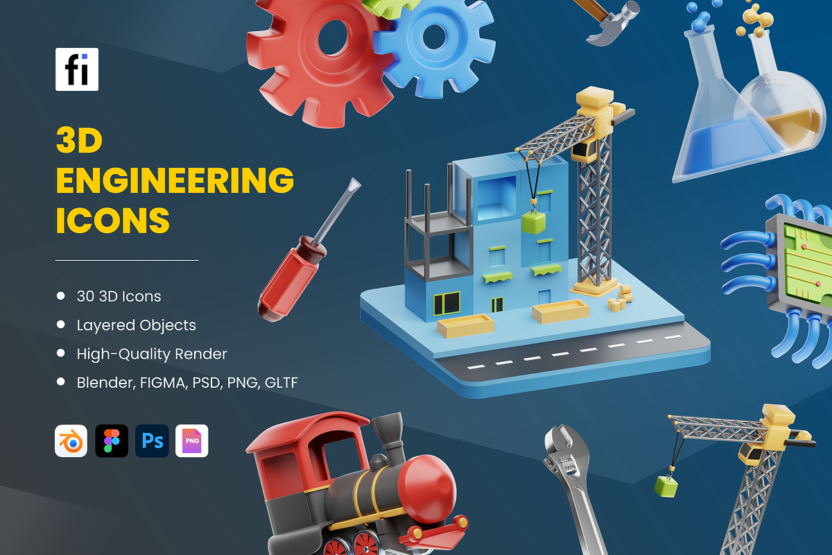 3D Engineering Icons, an Object 3D Model by Flat Icons (Photo 1 of 8)