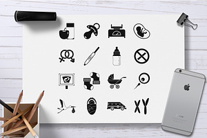 Pregnancy Symbols Icons Set, Simple