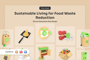 Food Waste Reduction 3D Icon Pack, an Object Illustration by twinstd