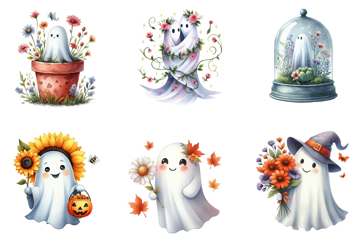 Halloween Floral Ghost Clipart, an Illustration by DreamArtGraphic (Photo 2 of 5)