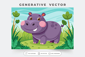 A joyful hippo poses playfully in th, a Graphic by Iftikhar Alam