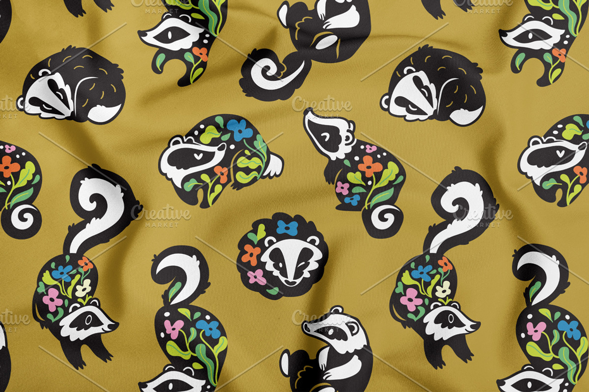 Floral Badgers, a Pattern Graphic by PenguinHouse (Photo 6 of 6)