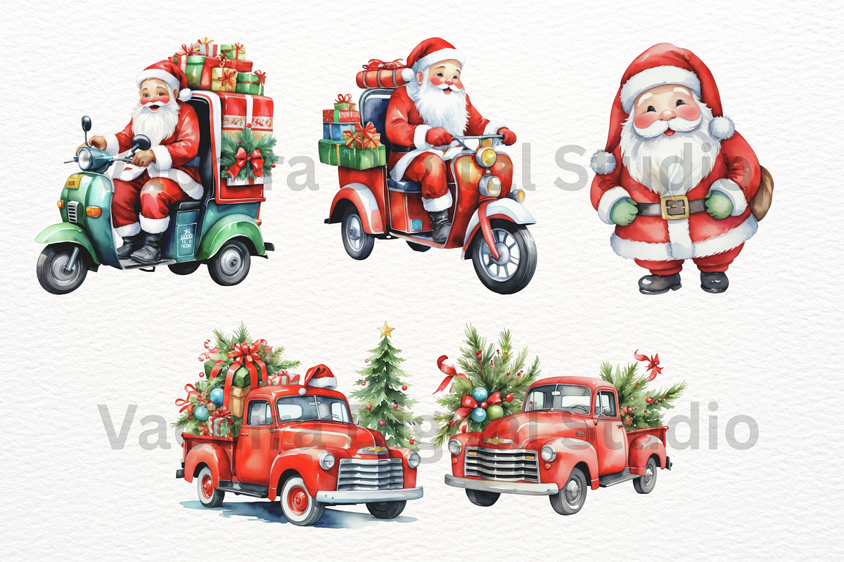 Watercolor Santa Clipart Bundle, a Seasonal Illustration by Vachira Digital Studio (Photo 7 of 8)
