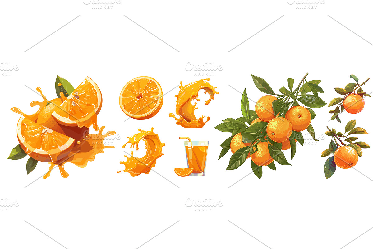 oranges cartoon set. orange juice, a Food Illustration by Stock-Smart-Start