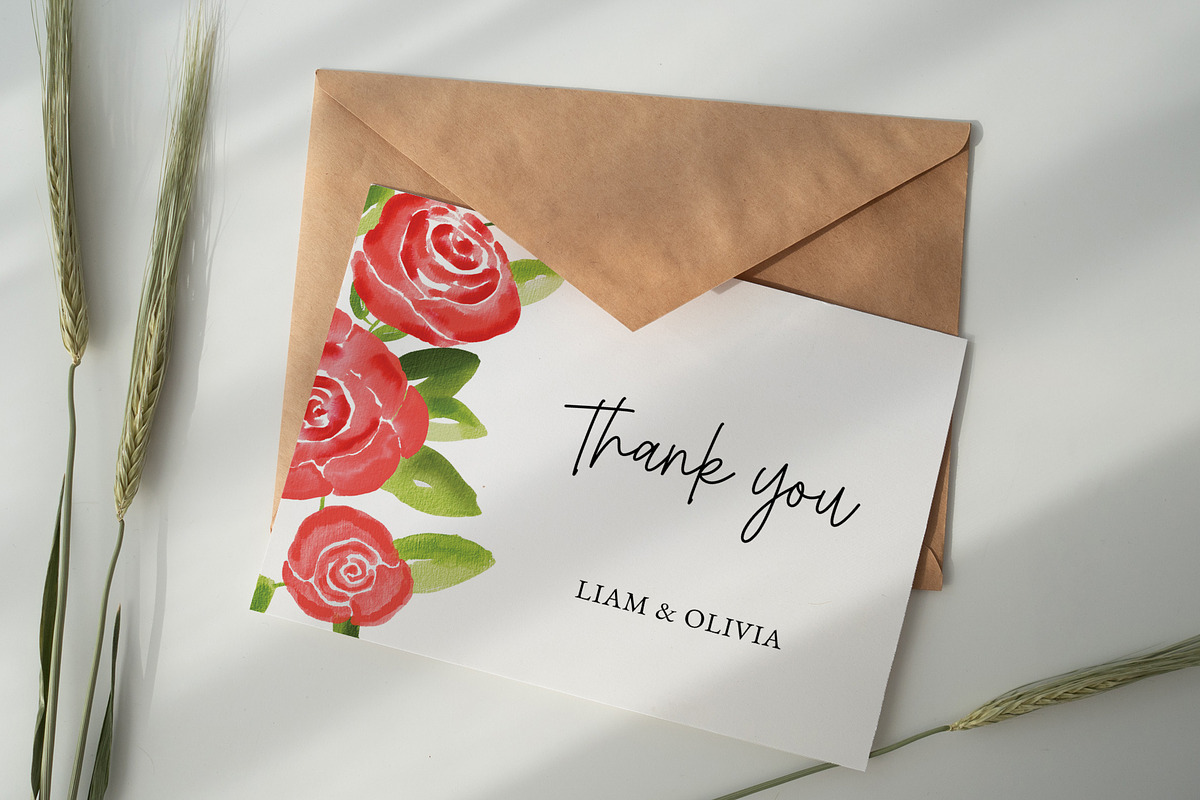 Red Rose Floral Thank You Cards, a Stationery Template by Beyond Muse (Photo 2 of 3)