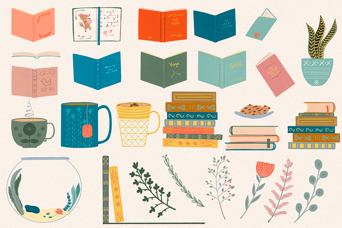 Cute pets reading the books. Clipart, an Animal Illustration by PenguinArtStudio (Photo 6 of 13)