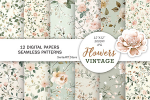 Watercolor Vintage Floral Patterns, a Pattern Graphic by SvetaArtStore