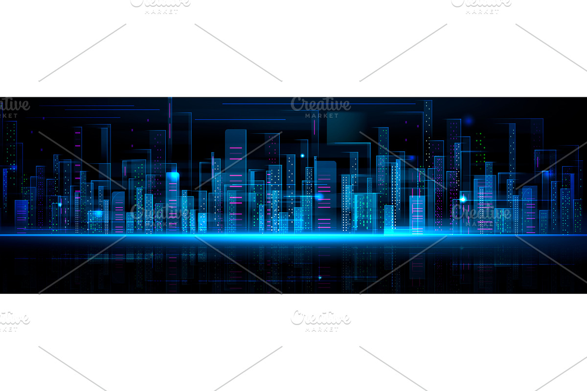 Futuristic city skyline with glowing, a Technology Illustration by art PVP - market