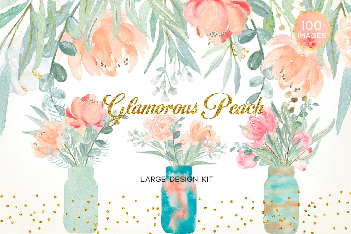 50% OFF Peach peonies Watercolor, an Illustration by LABFcreations (Photo 5 of 12)