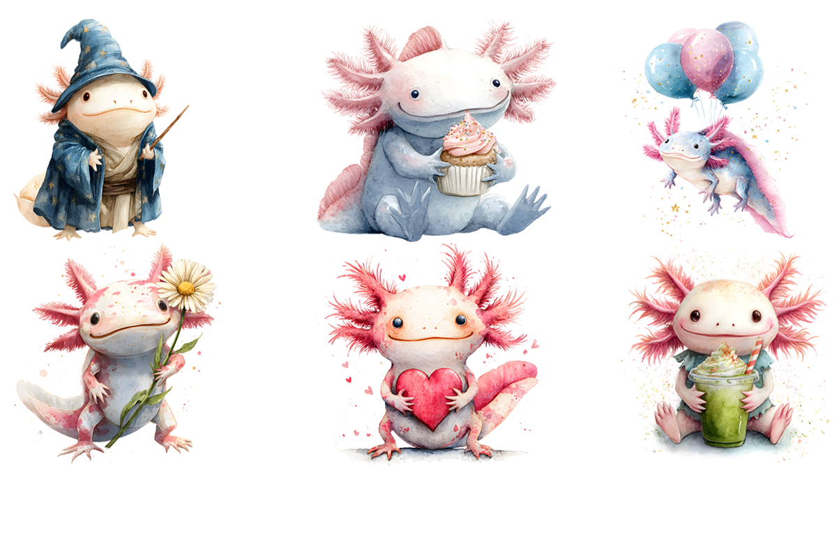 Watercolor Axolotl Clipart, a Decorative Illustration by stickermadness (Photo 4 of 4)