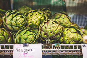 Artichokes containing artichoke, vegetable, and green