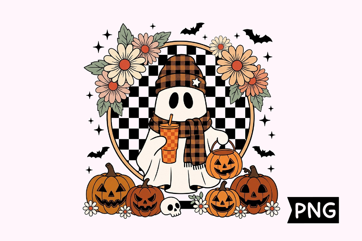 Cozy Fall Ghost with Pumpkins Art, a Seasonal Illustration by Creative Art (Photo 1 of 3)