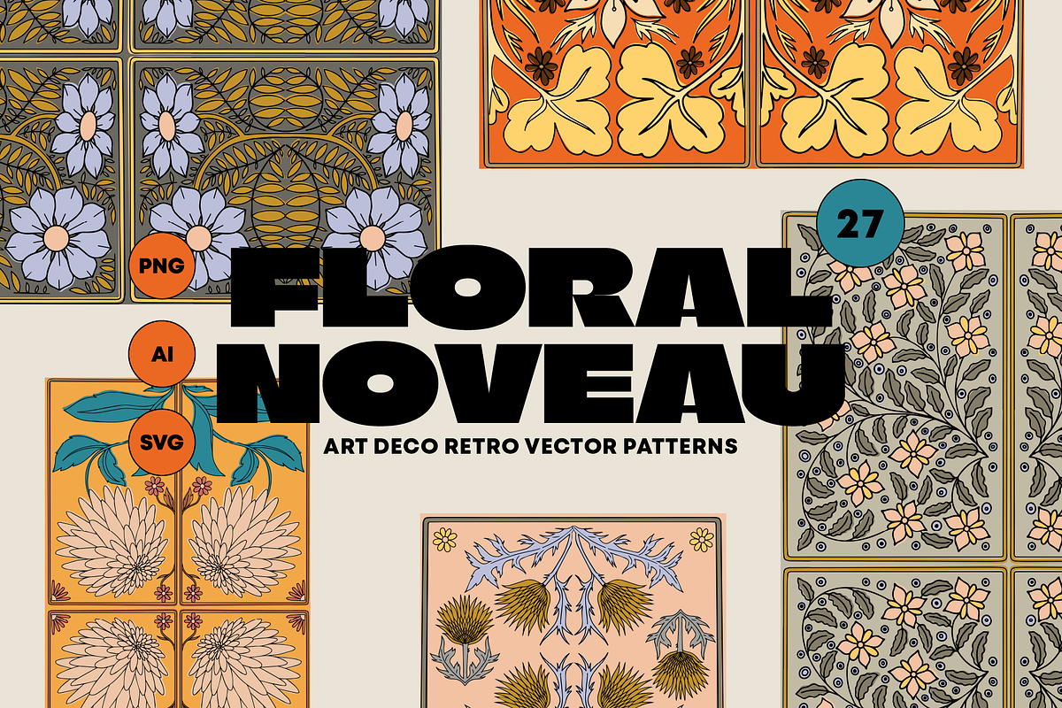 ArtDeco Floral Patterns, a Pattern Graphic by angelainthefields (Photo 1 of 13)