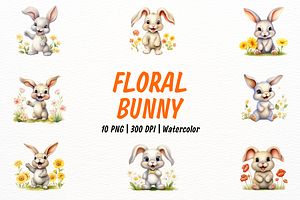 Happy Cute Floral Bouncy Baby Bunny, an Illustration by New-School-Wave