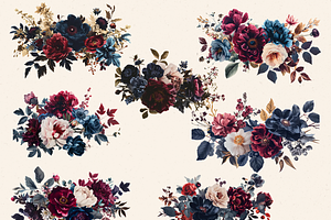 BURGUNDY AND NAVY FLORAL CLIPART