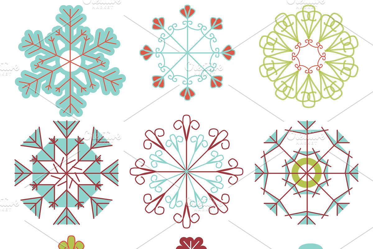 Mod Snowflakes Vectors and Clipart, a Decorative Illustration by PinkPueblo