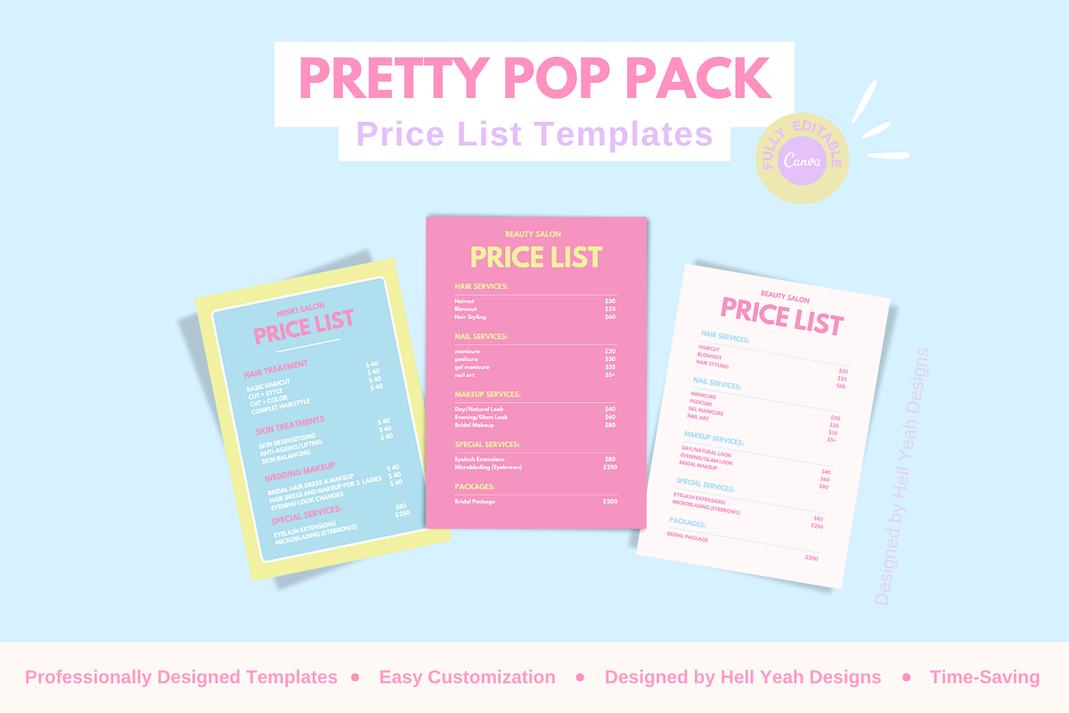 Pretty Pop Price List Templates, a Card Template by Hell Yeah Designs (Photo 1 of 8)