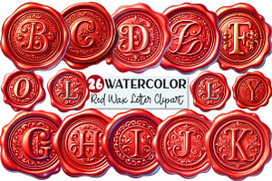 Red Wax Stamp Letter Clipart Bundle, an Illustration by Rose Art