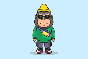 Cute Cool Gorilla Wearing Waist Bag, an Animal Illustration by Catalyst Labs