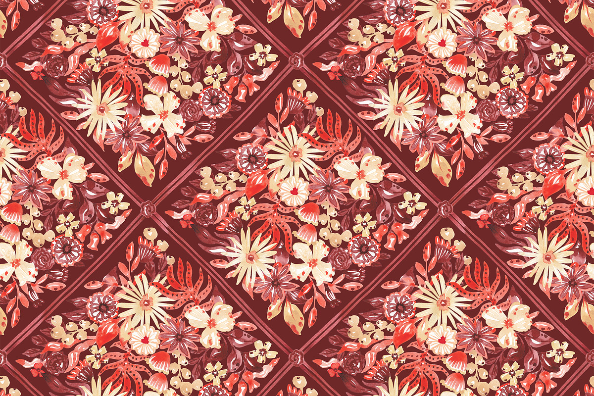 Fall Floral Grid Ornamental Pattern, a Pattern Graphic by SirenaArt (Photo 5 of 11)