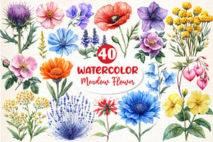 Watercolor Wildflowers Clipart, an Illustration by Dream Creation