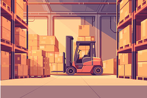 Cartoon warehouse interior with rows, a Transportation Illustration by LadadikArt