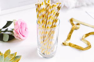 Gold stripe straws stock photo containing gold, straws, and goldstripe