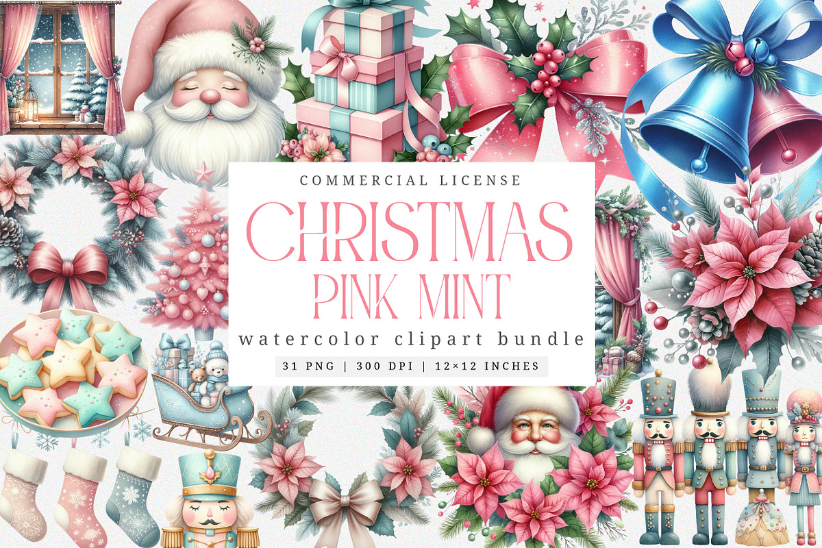 Pink Mint Christmas Clipart, an Illustration by SinaCreation (Photo 1 of 7)