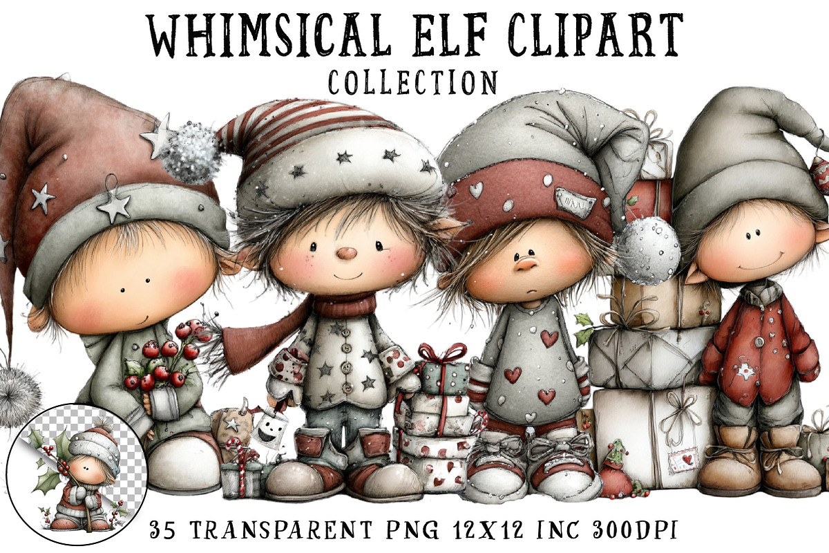 Whimsical Elf Clipart Bundle, an Illustration by OK Design (Photo 1 of 6)