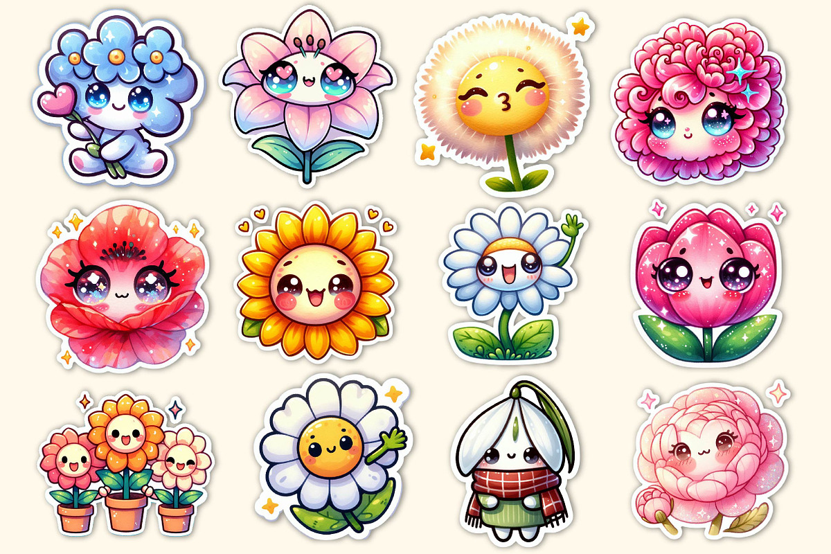 Kawaii Flowers Stickers Bundle, an Illustration by Dream Creation (Photo 5 of 5)