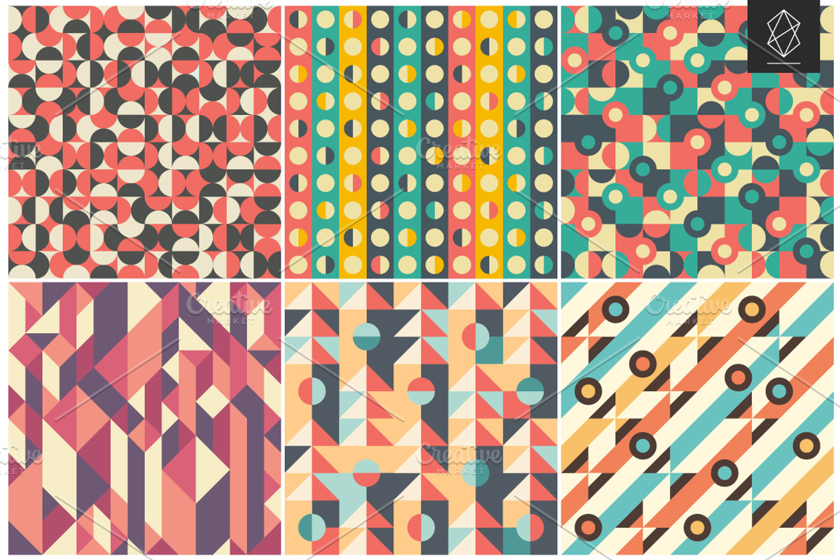 Retro geometric seamless pattern set, a Pattern Graphic by Yury Velikanov (Photo 2 of 5)