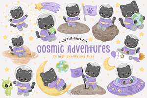 Luna the Black Cat Astronaut Clipart