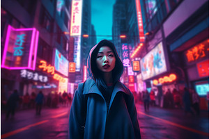 Chinese Girl Neon. Generate Ai