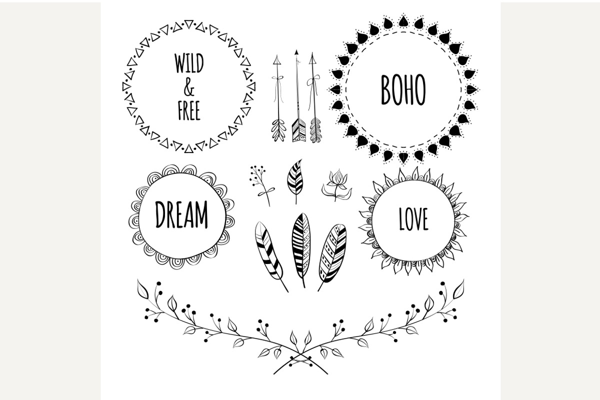 Boho Style Frames and design element, a Decorative Illustration by Shanvood