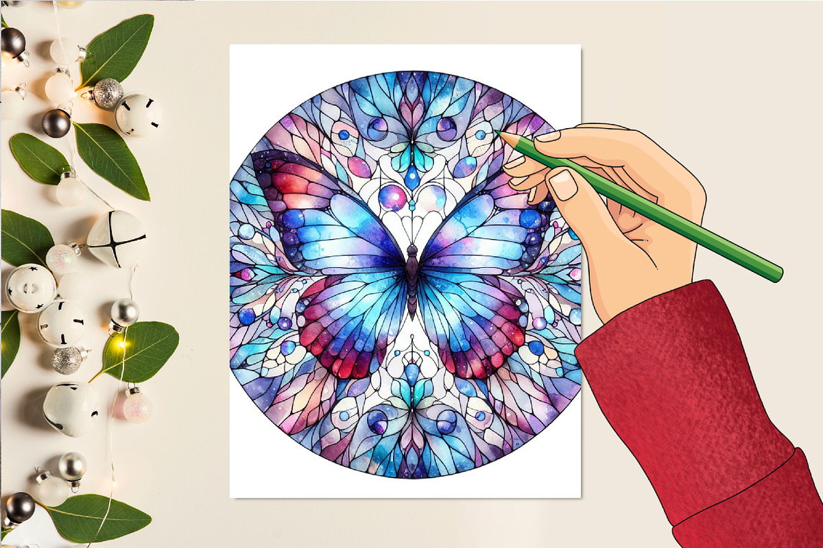 Mystical Butterfly Round Stained Gla, an Illustration by DreamCafeArt (Photo 6 of 6)