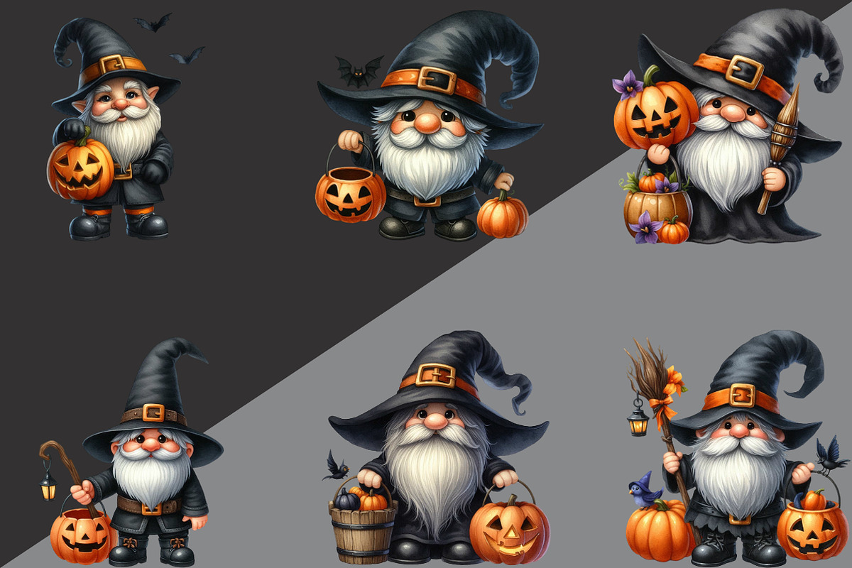 Halloween Gnome Clipart PNG, an Illustration by Black Bird Studio (Photo 4 of 6)
