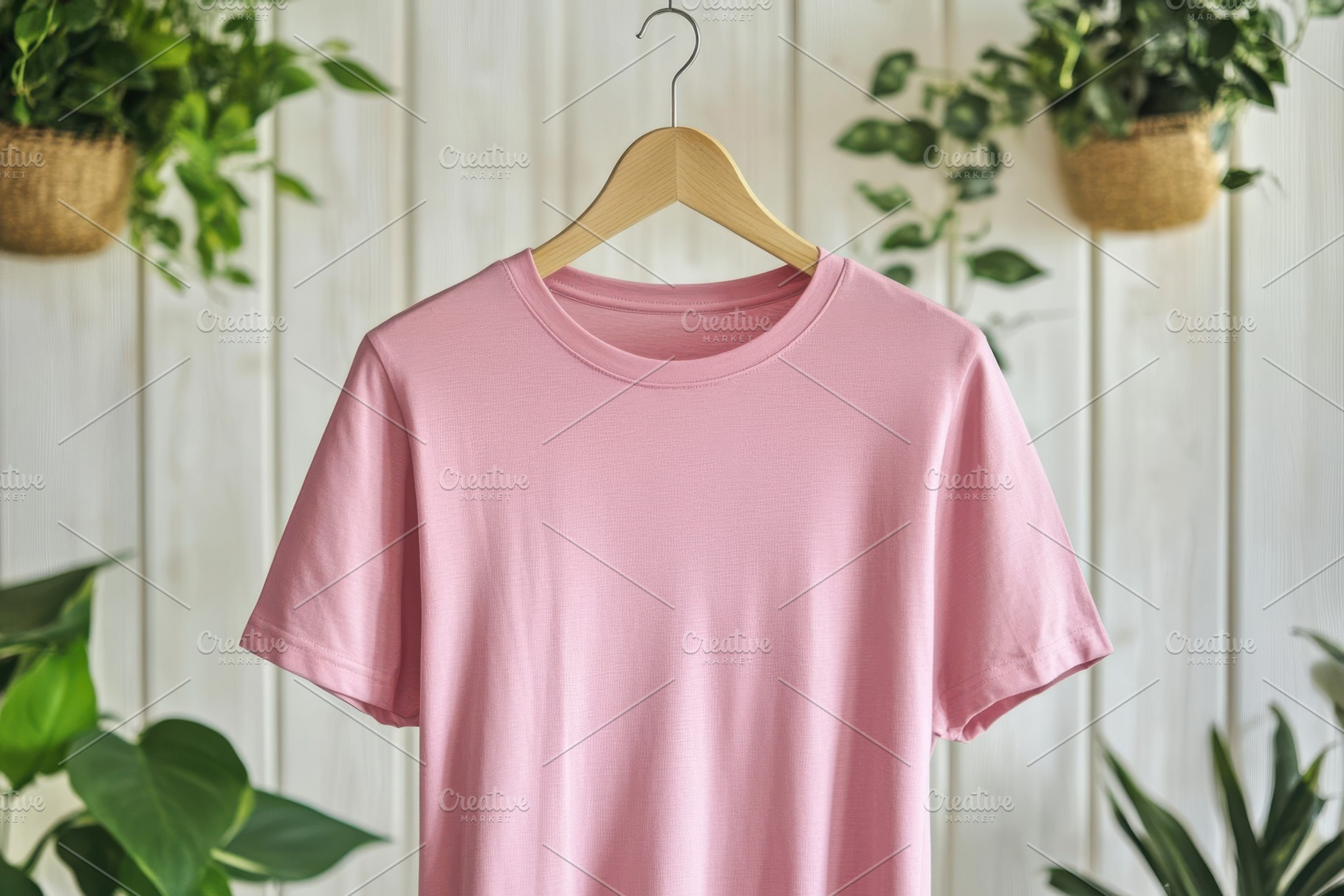 Pink T-shirt on Wooden Hanger Agains, a Beauty & Fashion Photo by Pixeness Studio