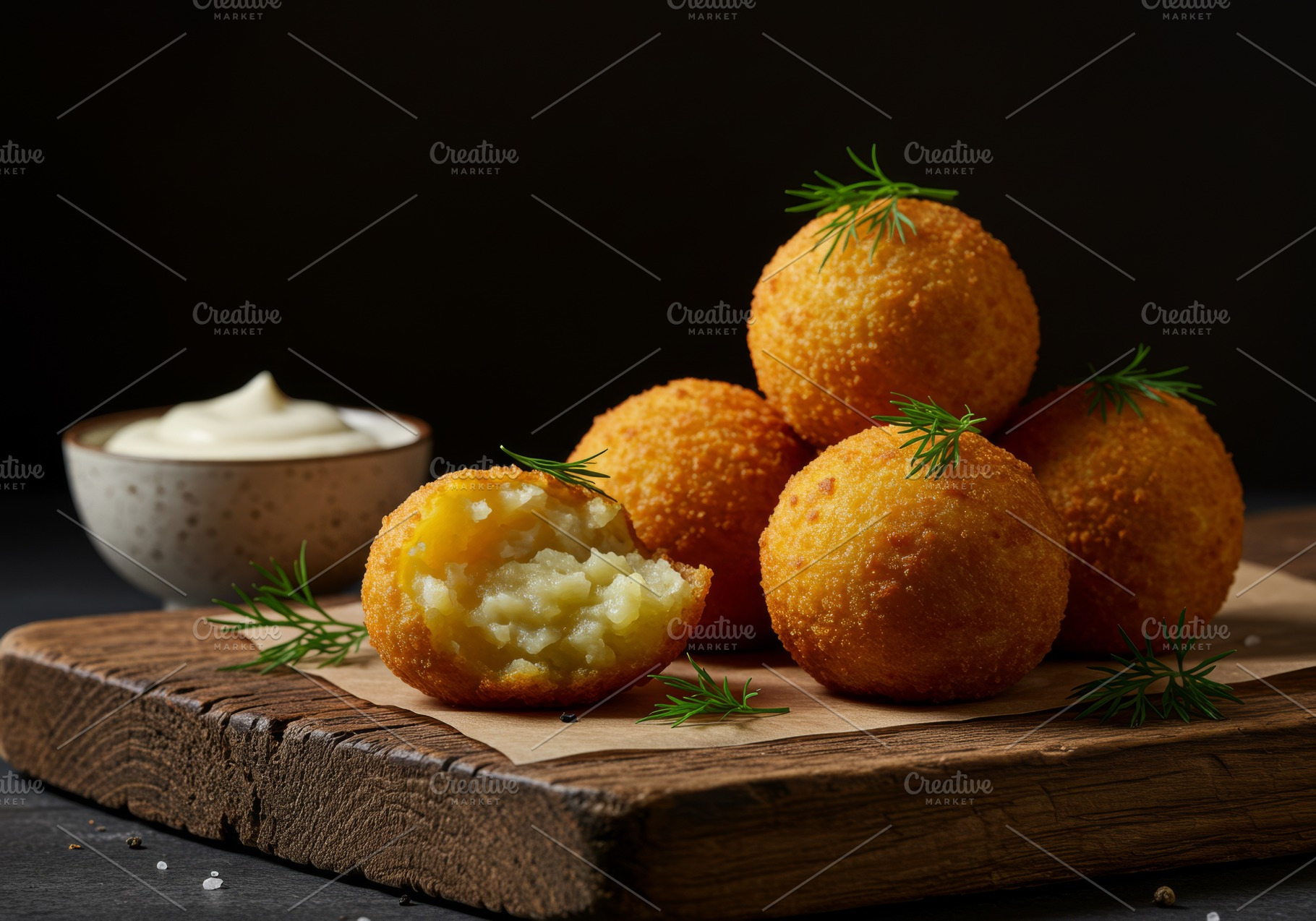 Golden fried mashed potato balls wit, a Food & Drink Photo by professorinc